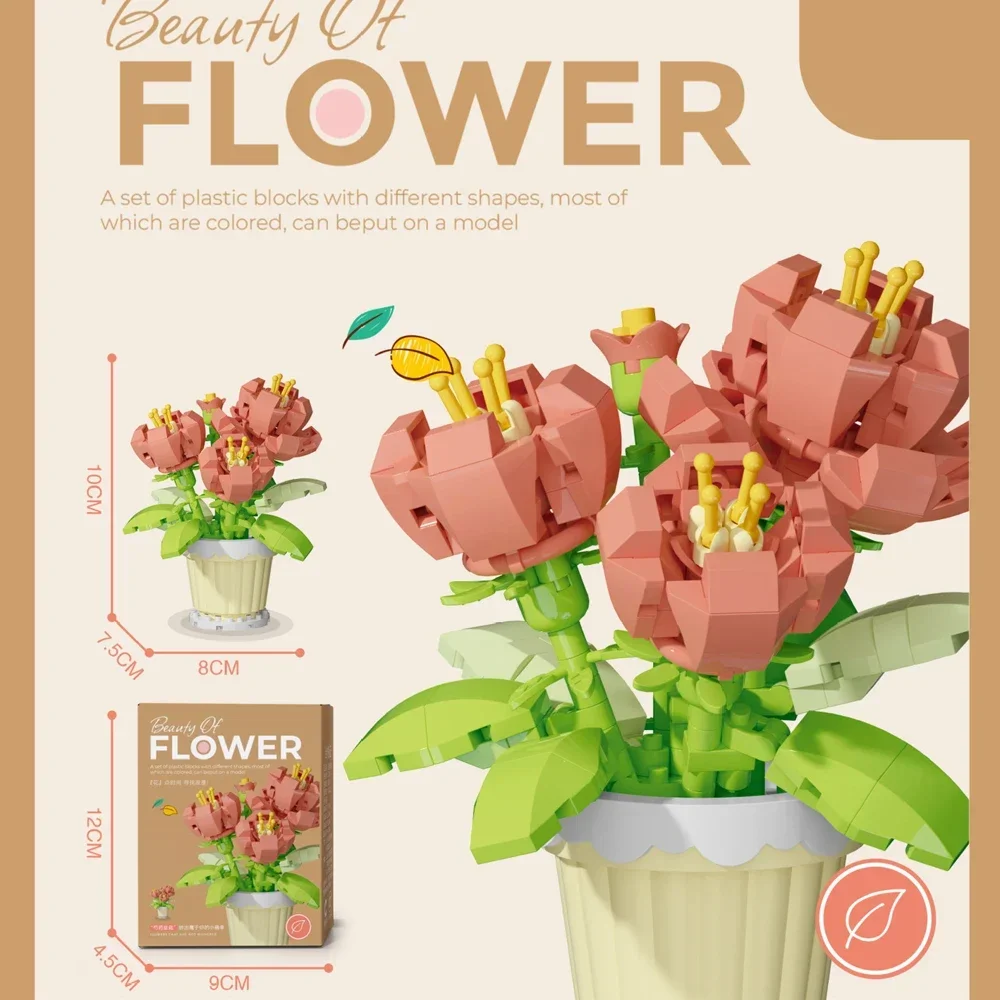 Mini Daisy Flower with Pot Micro Building Block Toy Intricate Floral Details Multiple Styles Available for Home and Office Décor: Trans-bright Green