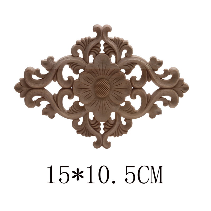 Figurines de madera Onlay apliques de madera Calcomanía para madera decoración antiguo europeo largo grande Floral mueble madera gabinete paredes: C232-2