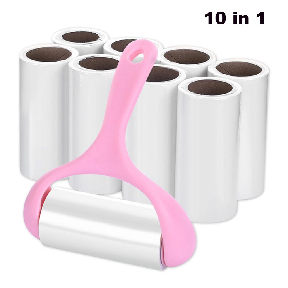 9 Rolls + 1 Handvat Kleverige Roller Kleverige Stof Papier Tearable Lijm Borstel Kleding Pluizenborstel Haar Remover Kit Met handvat