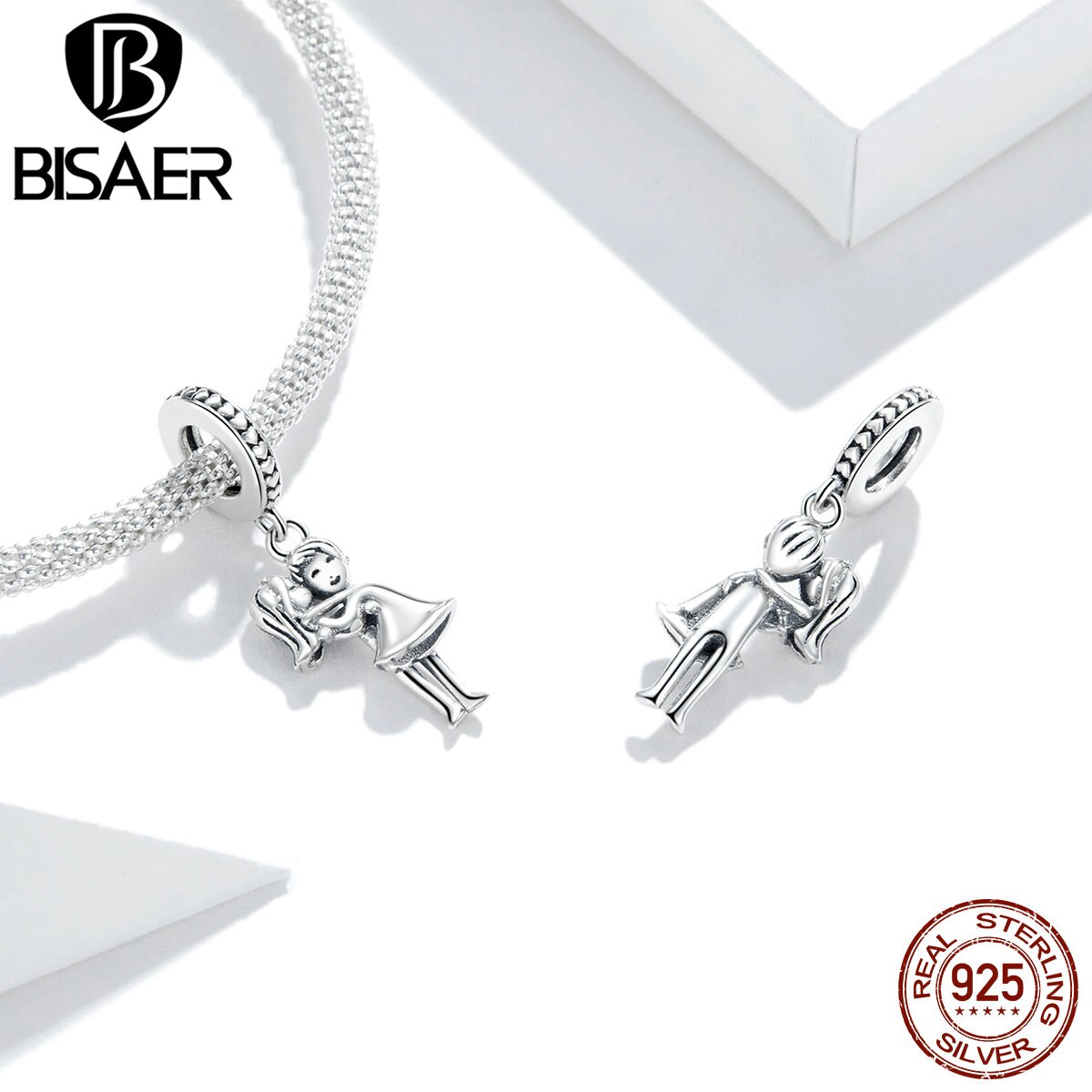 BISAER Perline 925 sterlina d'argento Romantico Braccia trasportare Ciliegie Pendenti E Ciondoli Amanti Del Pendente Misura il Braccialetto Dei Monili Della Collana EFC363