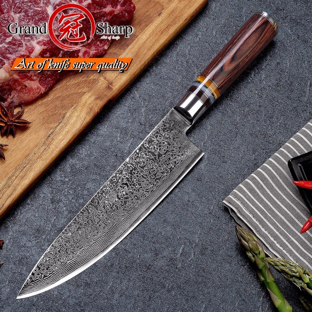 Grandsharp Damasco cuchillos de cocina 4 Uds Chef cuchillo Nakiri de corte de herramientas de cocina casera VG10 japonés de acero inoxidable