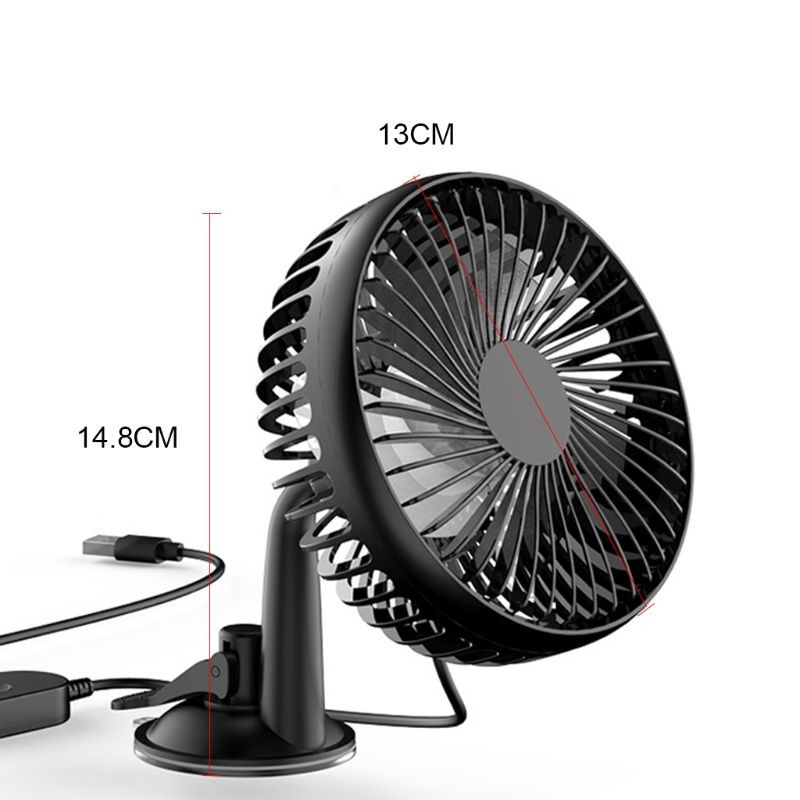 Ventilateur de voiture à ventouse à tête unique de 5.5 pouces, 12v 24v, grand vent universel, commande à trois vitesses, USB