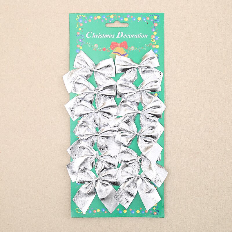 12 Uds decoración de árbol de Navidad, lazos plateados y dorados y rojos de Navidad para el hogar, escuela, jardín, Mini , lazo DIY, decoración de: Plata