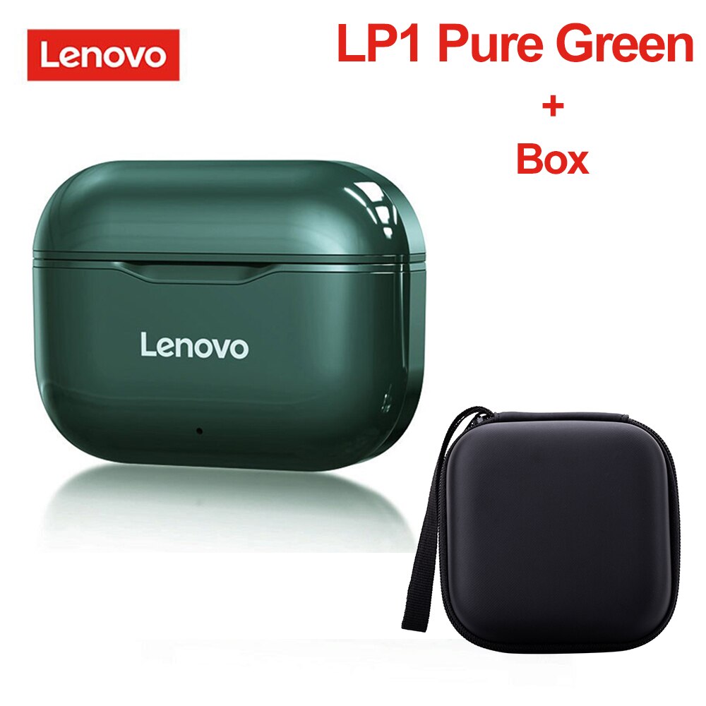 Lenovo LP1 TWS Earphone Bluetooth 5.0 Wireless Headset Waterproof Sport Earbud Noise Cancelling Mic Dual Stereo HIFI Bass Touch: Pure Green add Box