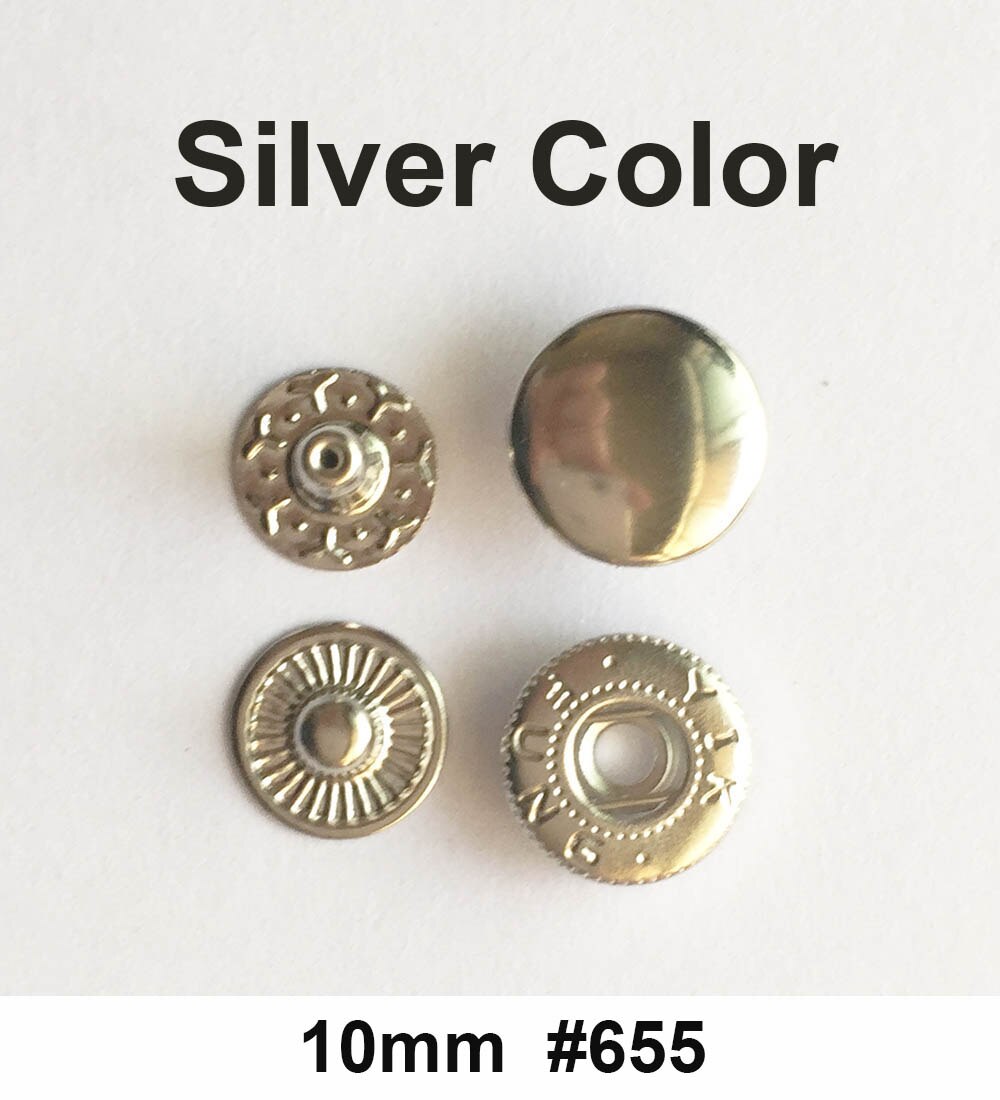 Okrągły metalowy przycisk zatrzaskowy robić skórzanych toreb odzieżowych pstryknąć Fastner zatrzaski zestaw narzędzi instalator srebrne guziki 831/633/655/201/203: 10 zestaw / srebro 10mm 655