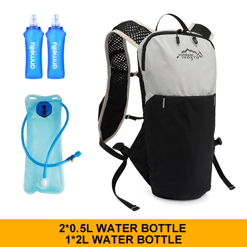 INOXTO Wasserdichter Laufrucksack, 5 l, ultraleichte Trinkweste, Rucksack, wandern- und Fahrradtasche, atmungsaktive Sporttasche, 2 l Wasserbeutel: Silberfarbe