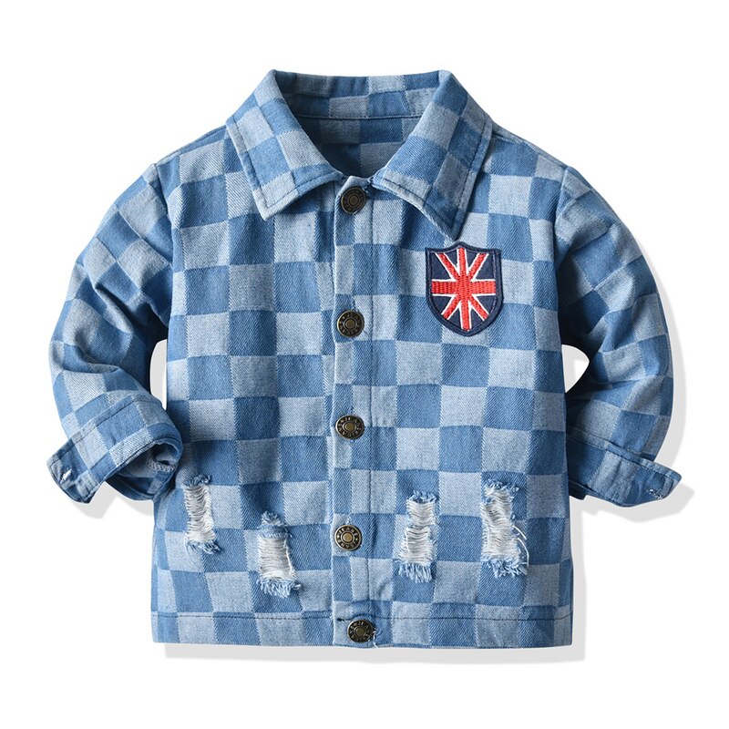 Top En Top Unisex Baby Jongens Meisjes Denim Casual Jacket Baby Lange Mouwen Ripped Plaid Jassen Bovenkleding 3M-24M: 12m