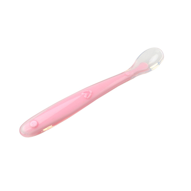 Cuillère en silicone souple pour bébé, spéciale, couleur de bonbons, détection de température, outils d&#39;alimentation pour -né, enfant: PINK