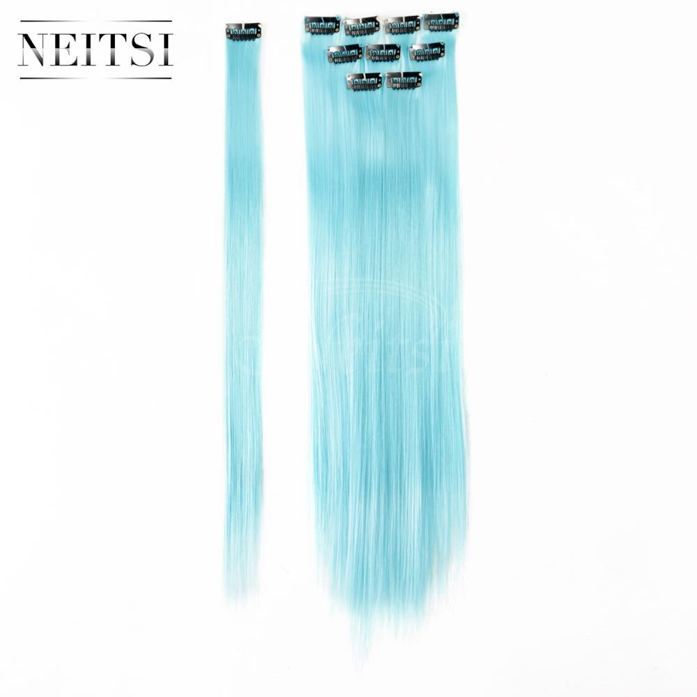 Neitsi 20 "5 Stks/pak Synthetisch Haar Rechte Lange Lichtblauwe Kleur Voor Vrouwen Hair Extensions Enkele Haarstukken
