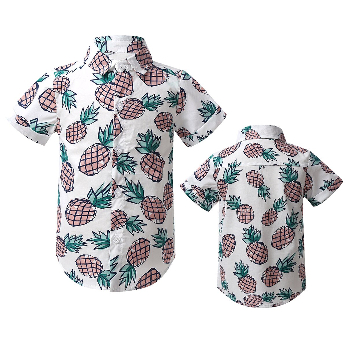 Infant Baby Boys Blouse Short Sleeve Pineapple Printed Spread Collar Button Down Slim-Fit Tops Shirt for Summer Casual Party: White / 95