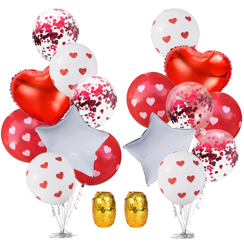 Pack of 18 Valentine Decorations Balloons Kit Heart and Star Shape Balloons Glitter Confetti Heart Latex Balloons Valentines Day