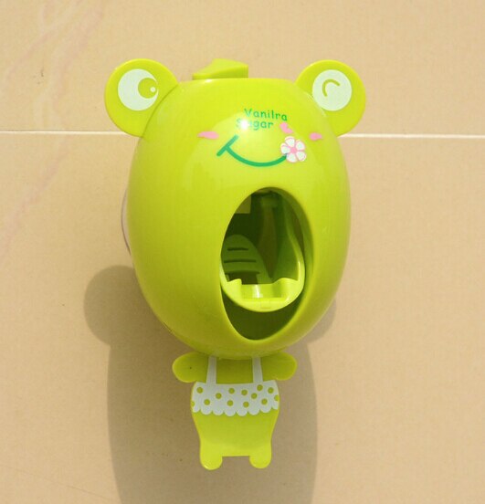 Cute Cartoon Plastic Automatic Toothpaste Dispenser Wall Mount Stand Bathroom: Green
