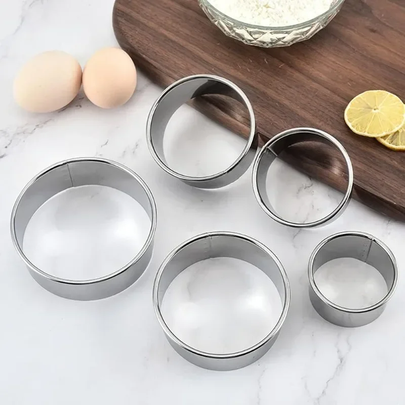 Juego de moldes redondos de acero inoxidable para cocina, cortador de galletas, repostería para hornear pasteles, albóndigas DIY, herramientas de corte de piel, 5 piezas por juego