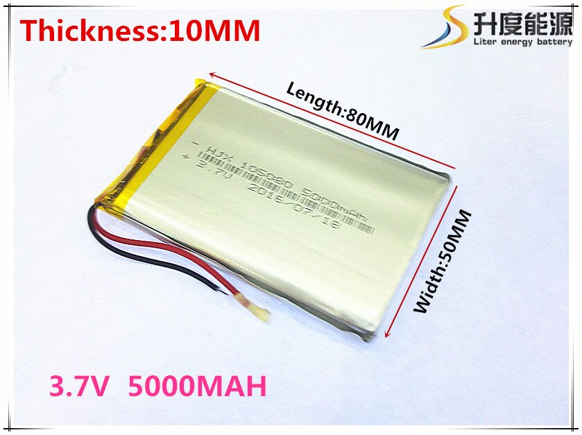 Polymer-akku 5000 mah 3.7v 105080 smart home  mp3 lautsprecher li-ionen-akku für dvr, gps ,mp3,mp4, handy, lautsprecher