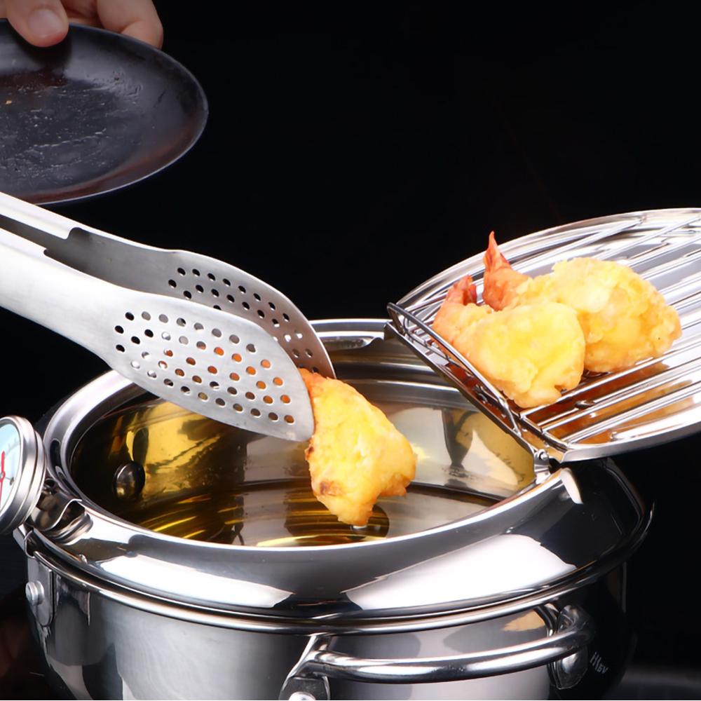 20cm Temperature Controllable Japanese Style Household Tempura Fryer Mini Stainless Steel Fryer Induction Cooker