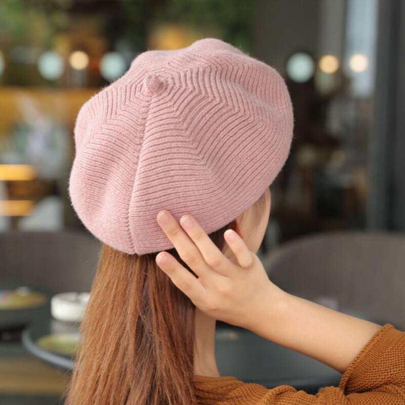 Boina mezclada de lana tejida para mujer, gorro de Otoño Invierno, boinas para mujeres,