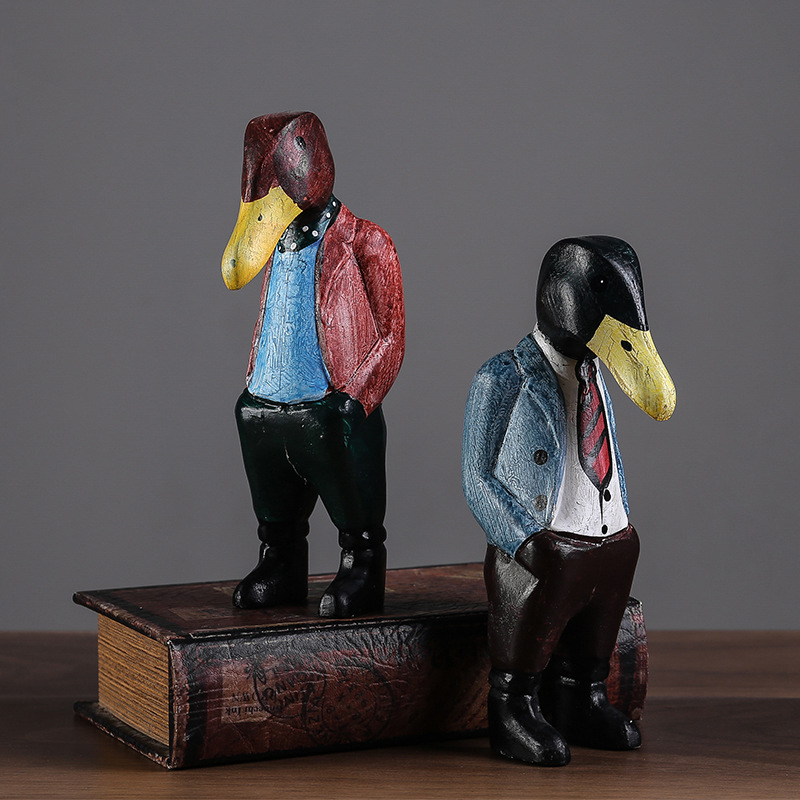 Vilead 2 stycken amerikansk retro anka man statyer vintage hartsfigurer hem skrivbordsdekoration vardagsrum hus inredning