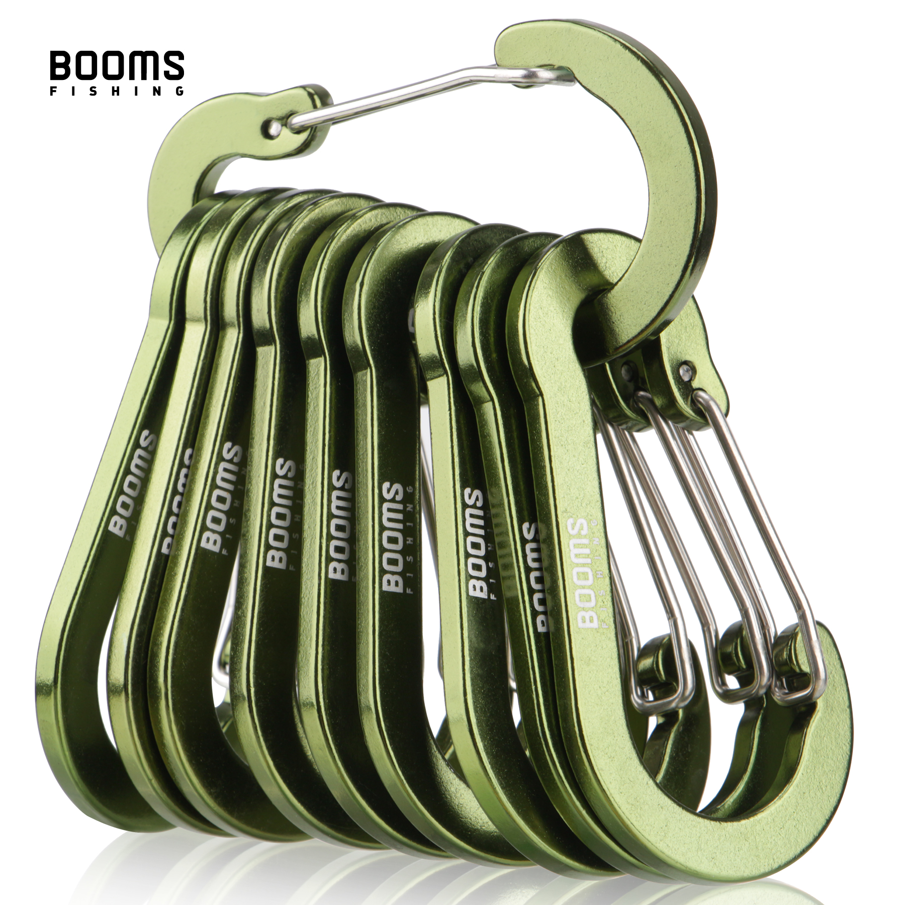 Booms Fishing CC5 MultiUse Carabiner 10Pcs 2.7in/7cm Outdoor Camping Buckle Keychain Aluminum Caribeaner Clip Fishing Acessories: green