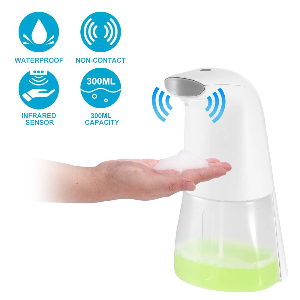 Automatic Foam Soap Dispenser Touchless Foaming Capacity Infrared Motion Sensor Hands-Free Soap Pump For Bathroom Kitchen 300ML: battery