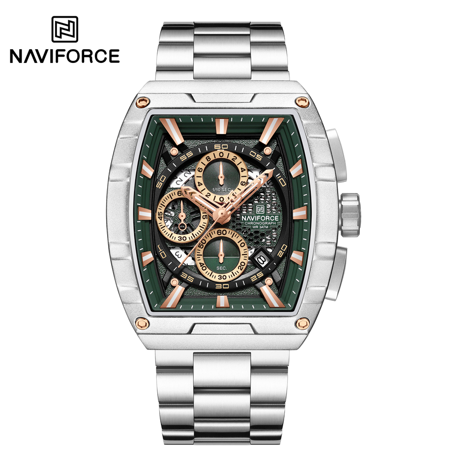 NAVIFORCE zegarek kwarcowy dla mężczyzn moda wodoodporny świecący chronograf zegarek Auto data pasek ze stali nierdzewnej zegar prezent: Bronze