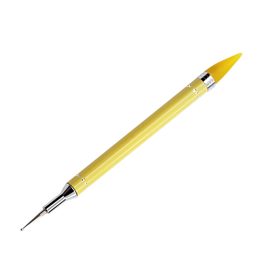 Diamante bordado cabeça dupla ponto broca caneta arte do prego strass picker cera lápis de cristal lidar com unha caneta: Amarelo