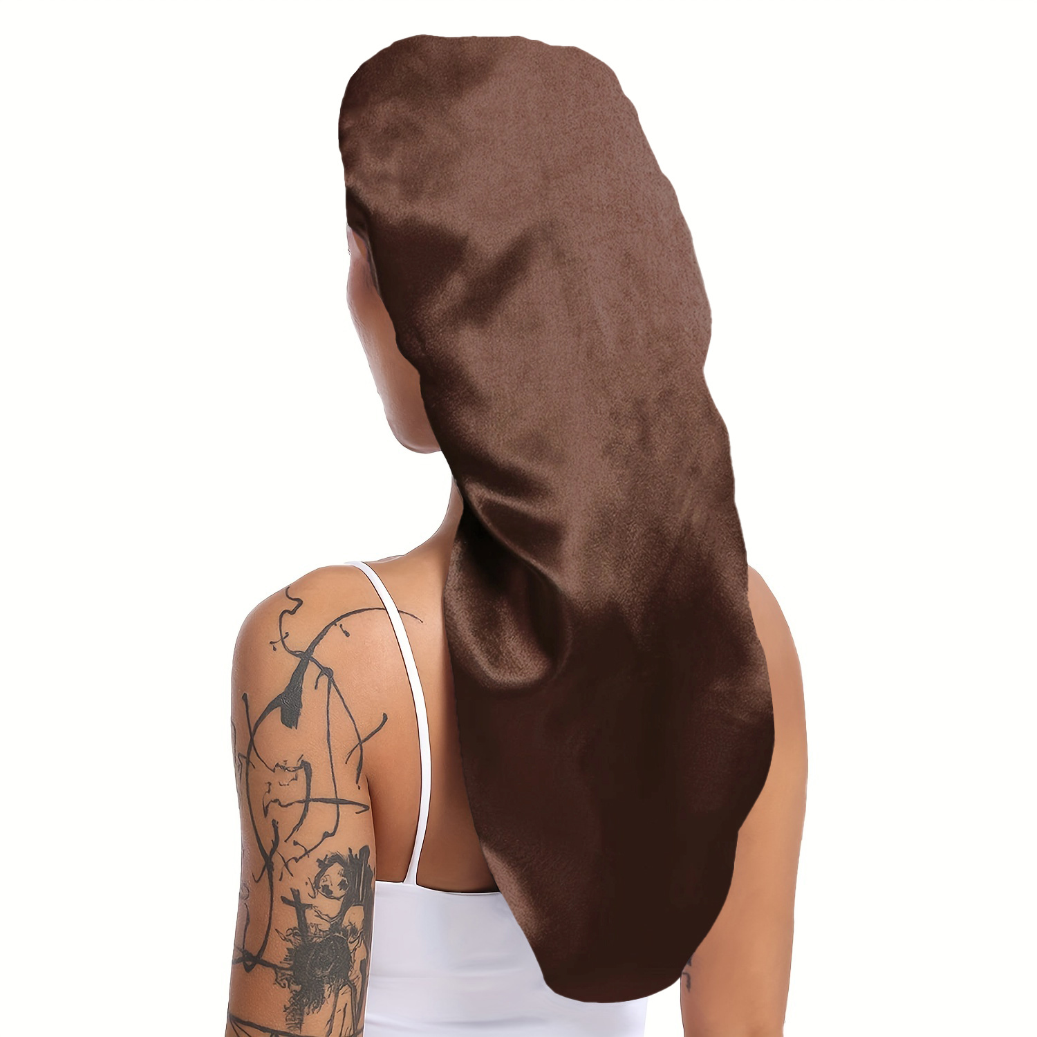 1 Stück lange, seidige Schlafhaube für glattes, lockiges Haar, extra große Haarhauben für Dreadlocks und Zöpfe, Satin--Schlafmützen für sterben Nacht: Kaffee