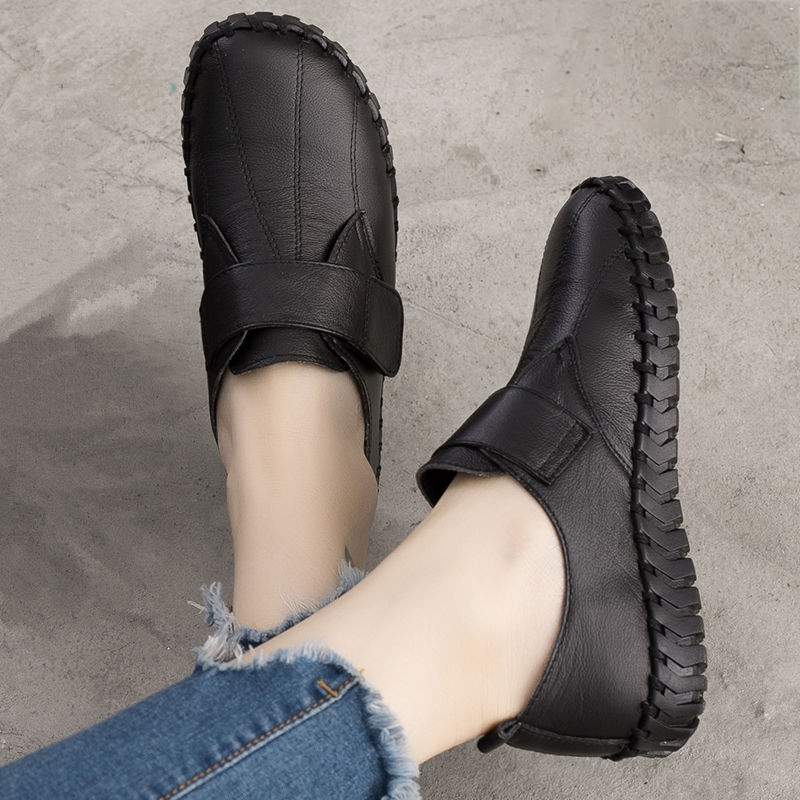 Sapatos de couro genuíno para mulher outono apartamentos feminino gancho loop sapatos ortopédicos tamanho grande 42 mocassins femininos senhoras mocassins azuis