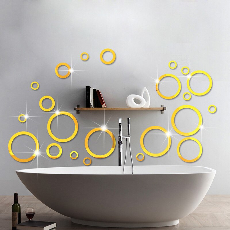 21pcs Acrylic decorative mirror wall stickers high living room bedroom bathroom wall mirror: Gold