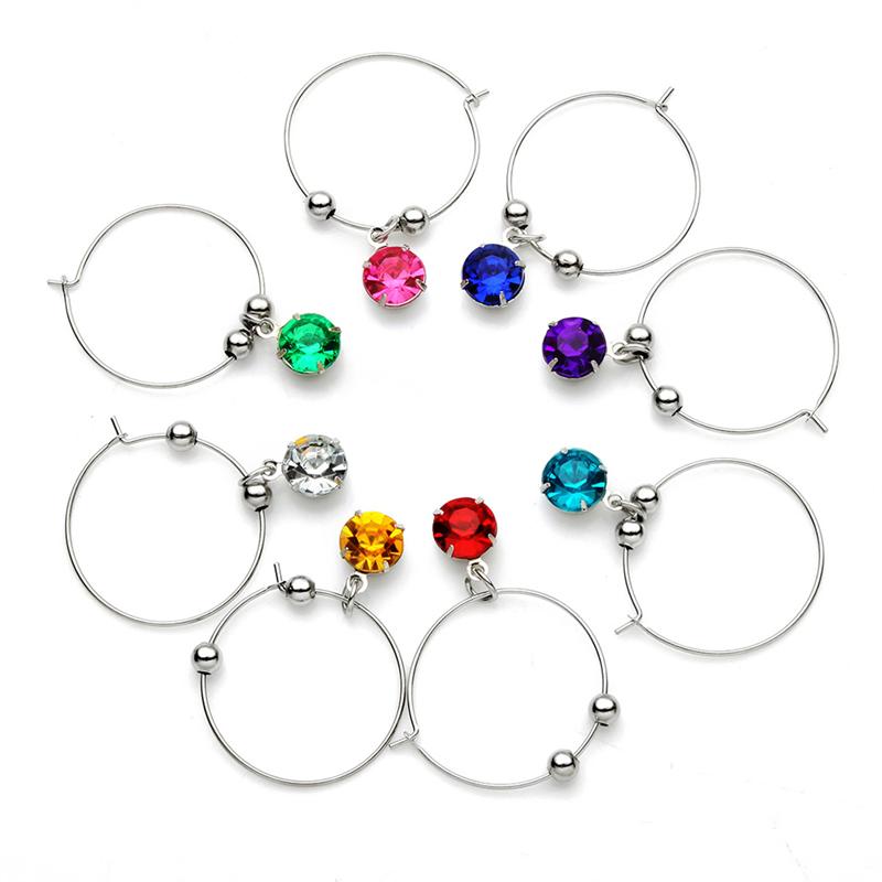 Anneau de verre à vin en diamant coloré, 8 pièces, anneau de verre à vin suspendu pour Restaurant hôtel Bar (couleur mixte)