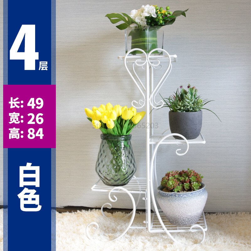 Bloemen Metalen Vloer Plank Indoor Plant Stand Bloem Rack Tuin Bloemen Stands Outdoor Plant Plank: 4 layer white