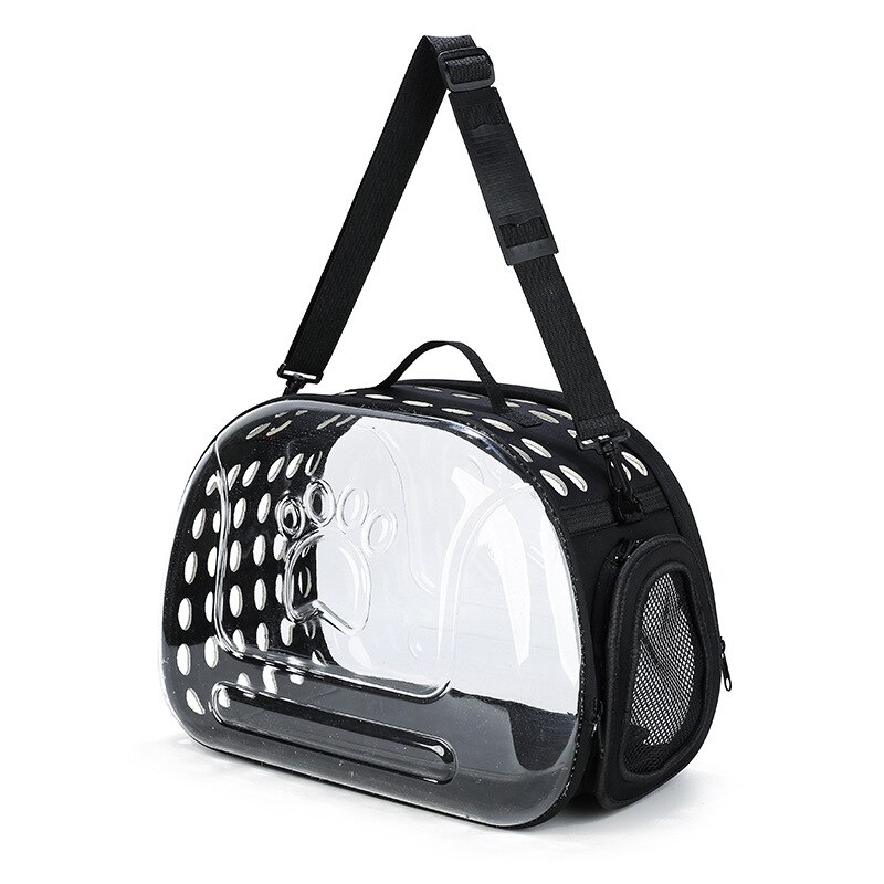 Large Space Foldable Pet Bag Portable Comfortable Breathable Pet Cat Transparent Portable EVA Polymer Foam PU Leather Material: black / large