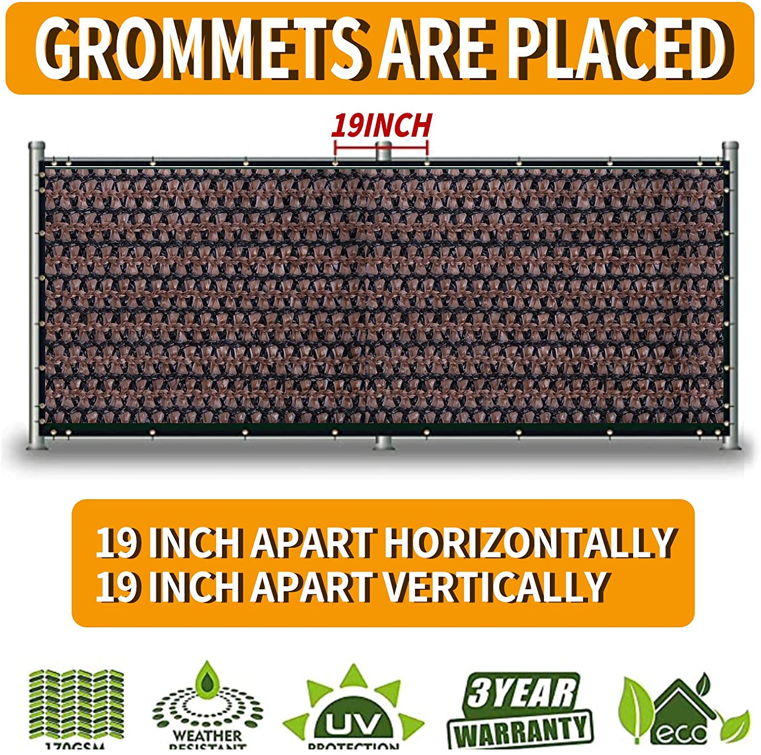 Privacy Fence Screen Windscreen Cover, 3x4M Fabric Shade Tarp Netting Mesh Cloth Heavy Duty Brass Grommets for Balcony Patio