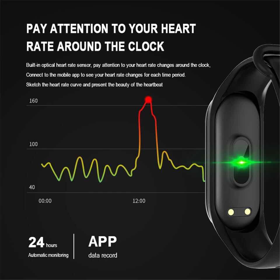 Smart Band Fitness Tracker M4 Sports Bacelet Pedometer Heart Rate Blood Pressure Bluetooth Health Wristband Waterproof