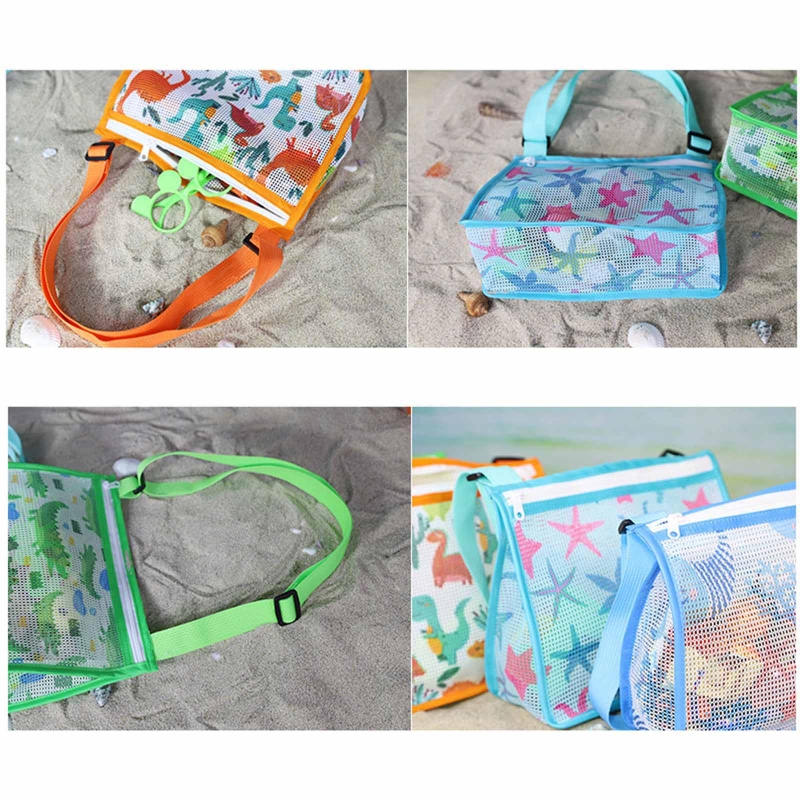 Beach Shell Bag Container Bag for Sand Pool Glasses Swimsuit Storage Cartoon Printing Dyeing Net Bag Boys Girls Favor