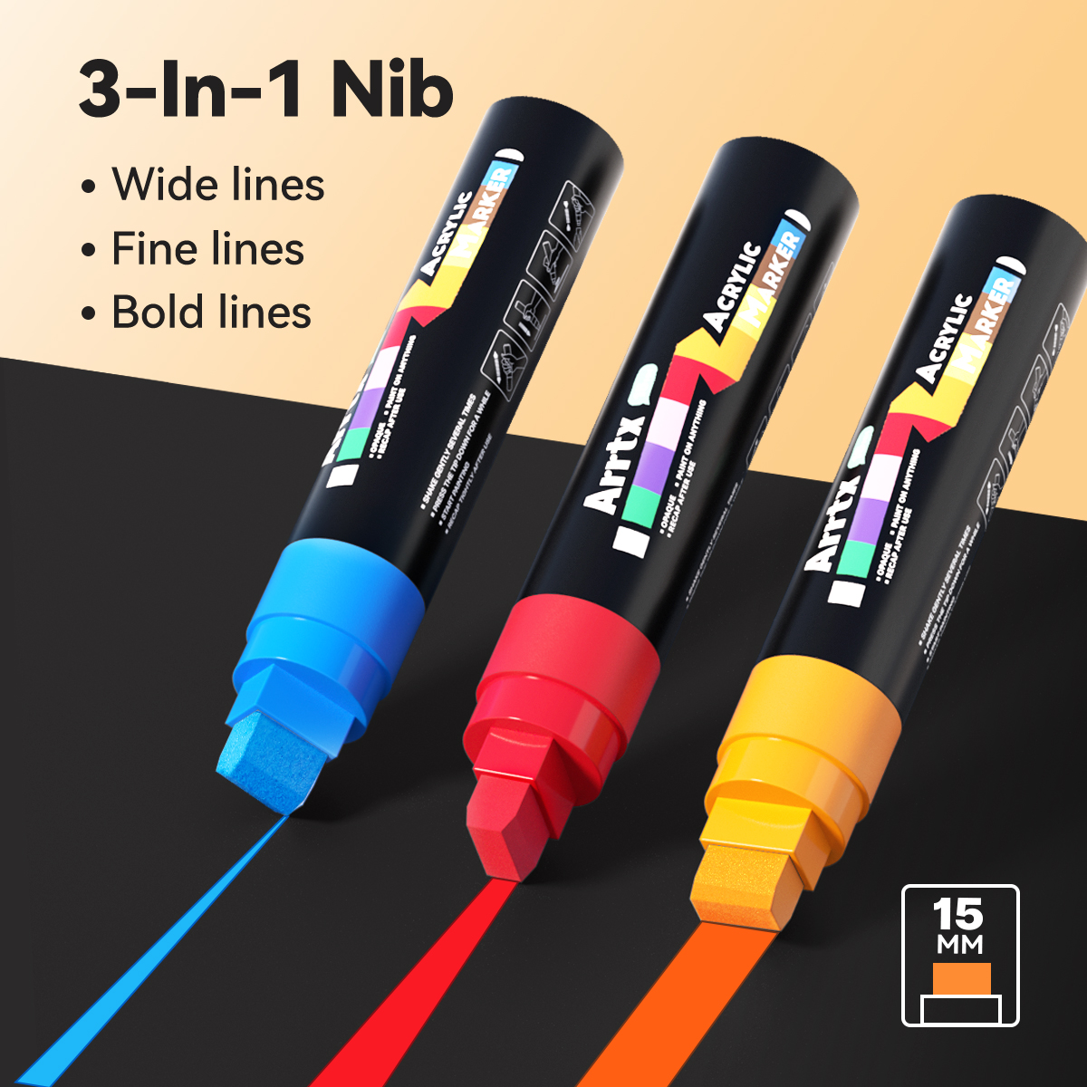 Arrtx 15mm Jumbo Acrylic Markers, 10 Colors Acrylic Paint Pens for Rock Stone Ceramic Porcelain Mug Wood Fabric Canvas Painting