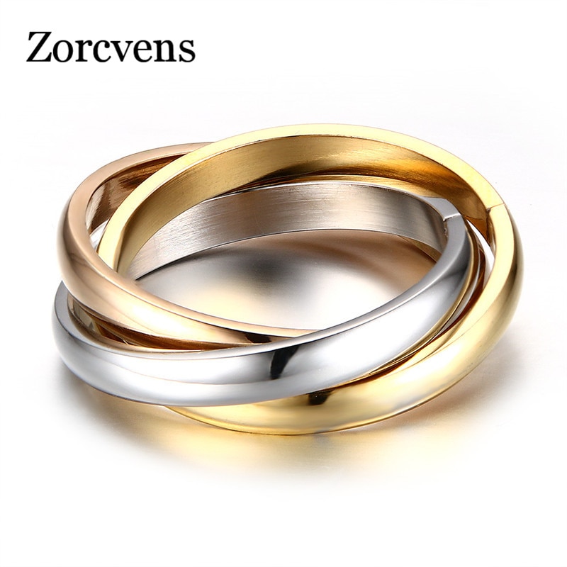 TOBILO Classic 3 Rounds Ring Sets Women Stainless Steel Wedding Engagement Female Finger Jewelry