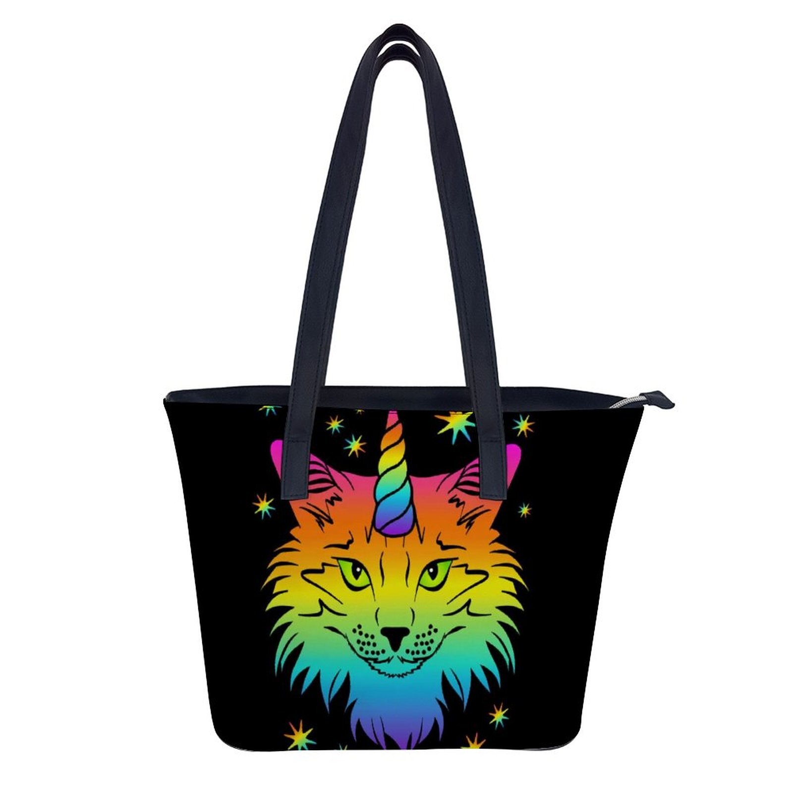 Sac à main en cuir de plage réutilisable, sac à bandoulière de chat drôle, poignée à la , sac de Shopping pour fille: white-style1-12
