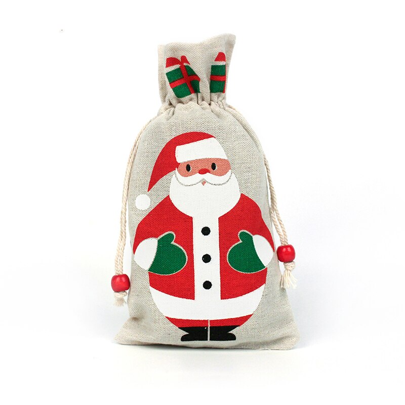 13*23 centímetros Saco Do Presente de Natal de Papai Noel Gingerbread Man Saco de Estopa de Algodão para Doces Saco de Jóias Saco de Presente de Natal saco de cordão