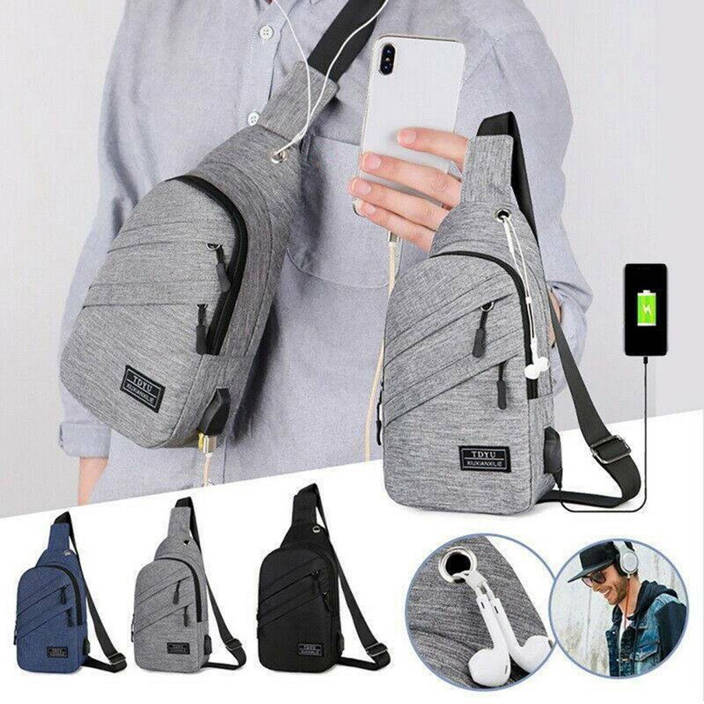 Männer Schulter Tasche Sling Brust Pack Leinwand USB Lade Sport Crossbody Handtasche Männlichen Brust Taschen Gürtel Taille Reisetaschen # L20