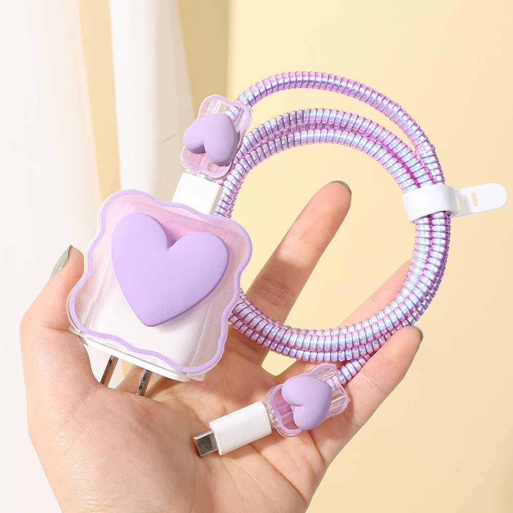 Funda protectora 4 en 1 para cargador de iPhone, carcasa protectora de Cable Love Heart para iPhone 15, 14, 11, 16, 18w, 20w, accesorios de bobinadora