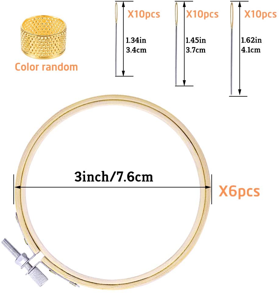 LMDZ Cross Embroidery Hoop Set, 6 Pcs Stitch Hoops, Cross Stitch Circle, Embroidery Circle with 3 Sizes Sewing Needles, Thimble