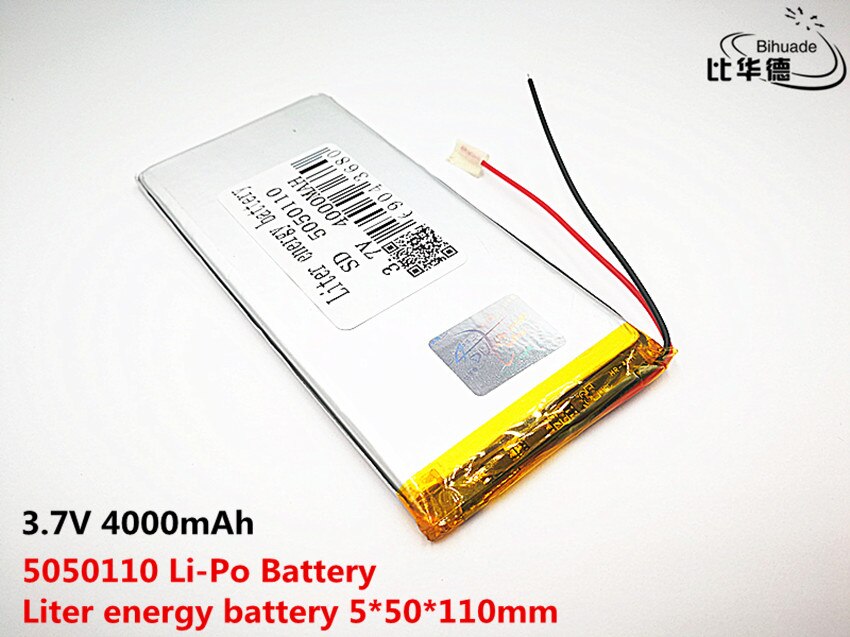 2pcs Liter energy battery Good Qulity 3.7V,4000mAH 5050110 Polymer lithium ion / Li-ion battery for tablet pc BANK,GPS,mp3,mp4