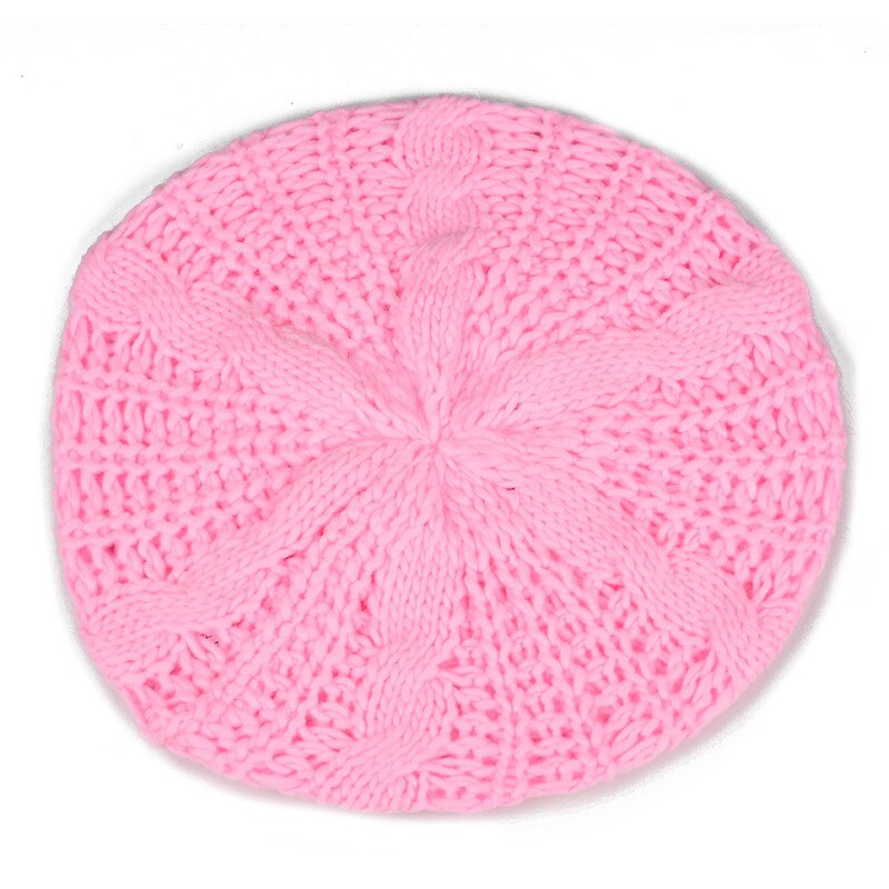 Woman Winter Knitted Beret Hats Women's Lady Beret Braided Baggy Beanie Crochet Warm WalkingWinter Hat Ski Cap: Pink