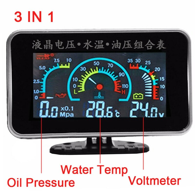 3 In1 Lcd Auto Digitale Gauge Voltmeter/Olie Druk/Water Temp 12-24V Universele