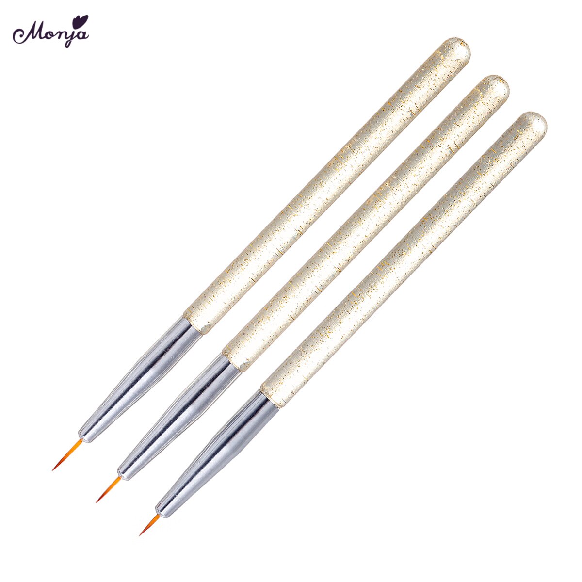 Monja 3 Stks/set Nail Art Meerdere Stijlen Handvat Schilderij Borstel Kit Franse Streep Line Liner Patroon Diy Tekening Pen Manicure tool: 3