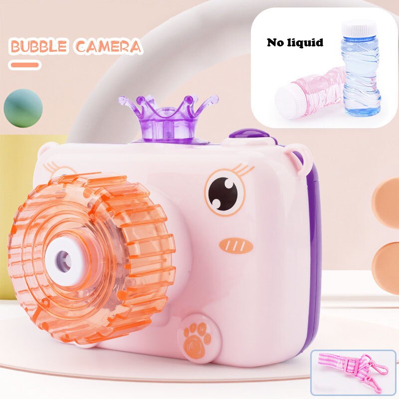 Bubble Blower Machine Toy Kids Soap Water Bubble Camera Cartoon Water For Children Electric Light Music Toys Camera: Purple