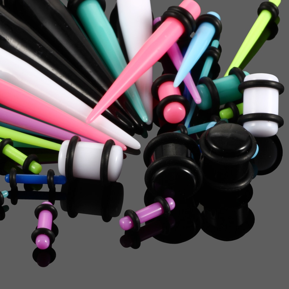 36 stuks/partij acryl oormeters in diverse kleuren, taps toelopend en plug-stretchsets, vleestunnel-uitbreidingssieraden voor het lichaam 14g-00g