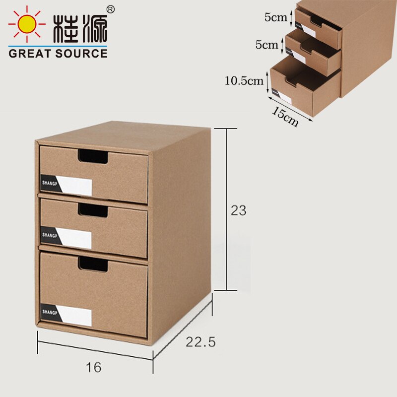 3 Layers Storage Composable Cabinet Office 3 Drawers Corrugate Foldable Home Storage Kraft Paper Environment Friendly(2PCS)