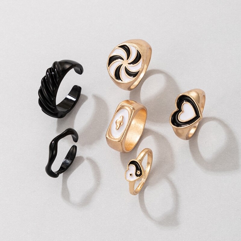 HI MAN 14 Pcs/Set Neo-Gothic Mixed Yin Yang Figure Feather Elephant Star Moon Sun Ring Women Personality Vintage Jewelry