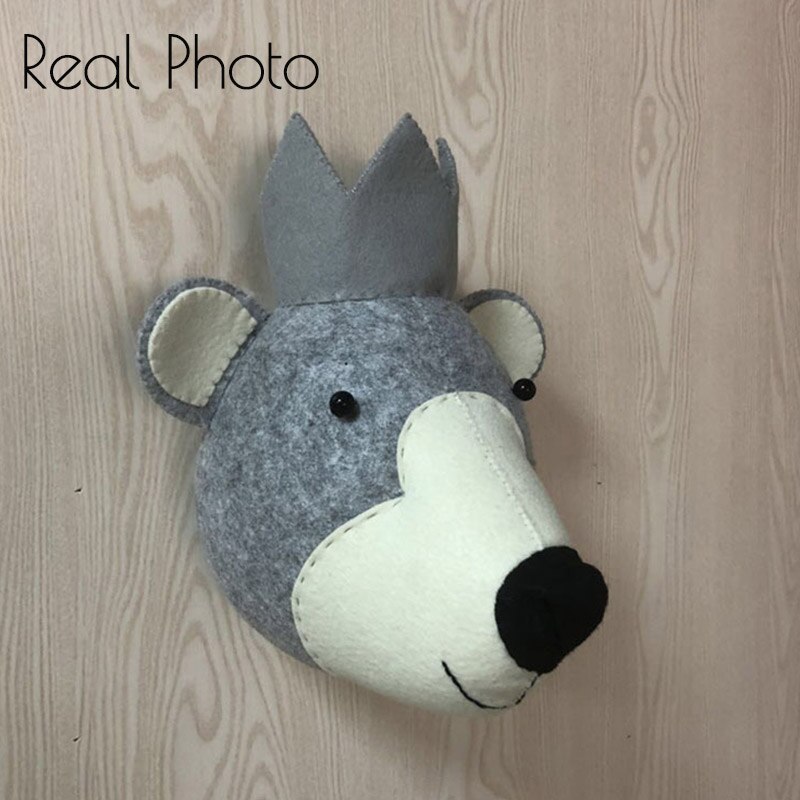 Ins Nordic Animals Head decorazione murale feltro fatto a mano teste di animali appeso a parete giocattoli di peluche Baby Boy Room Kids Girl Room Decor: grey bear